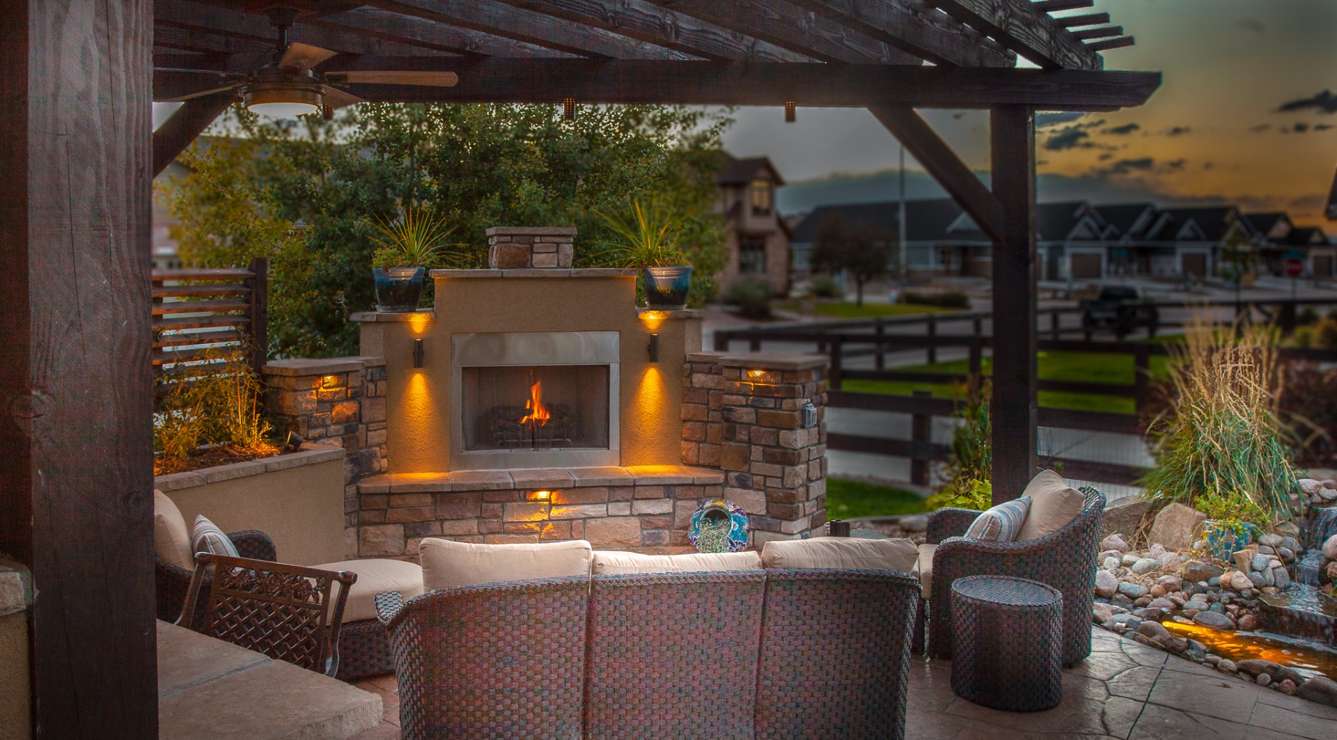 Premium landscape design at golden hour